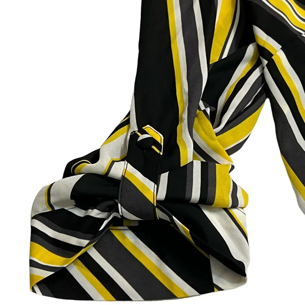 Torrid Women's Top Yellow Black Stripes 3/4 Sleeve Size M/L Blouse Half Button - Picture 3 of 7